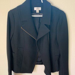 Loft 'motorcycle' style black jacket with fun zipper details, size 6.